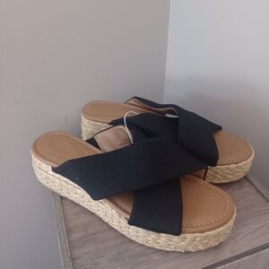 Universal Thread Desi Espadrille Wedge Sandals Blk Sz 11